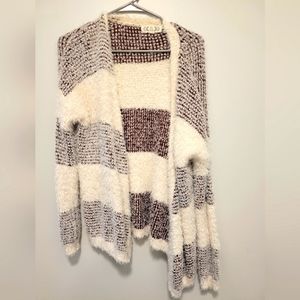 Slouchy/oversized cream and maroon fuzzy cardigan